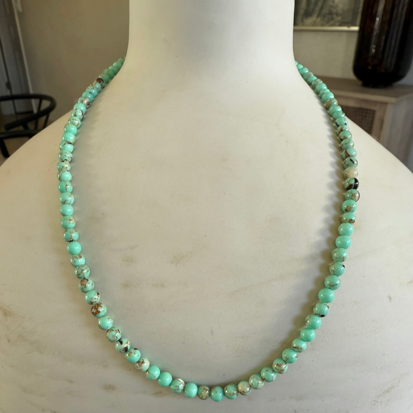 Round Marbled Aqua Necklace