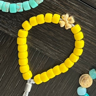 Yellow With Gold Flower Forte Bead Bracelet